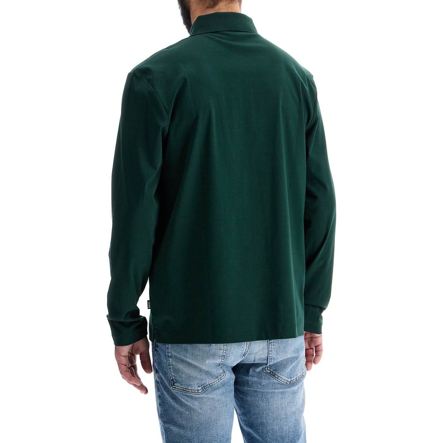 Boss men's long sleeve slim fit cotton polo green Topwear Boss