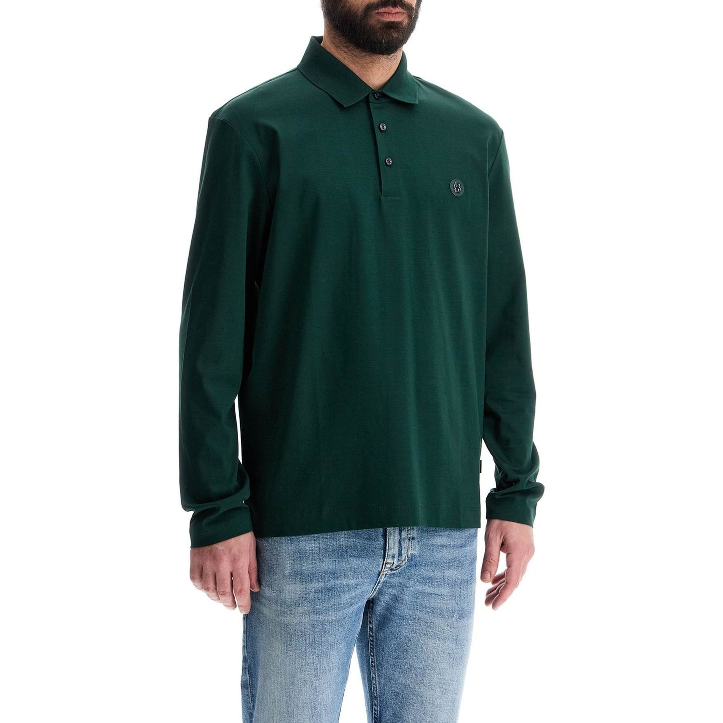 Boss men's long sleeve slim fit cotton polo green Topwear Boss