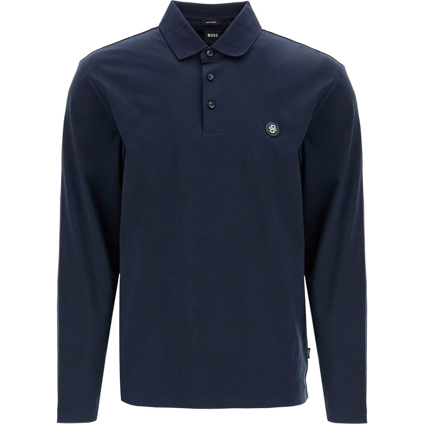 Boss polo a maniche lunghe blu scuro in cotone vestibilità loose taglio classico