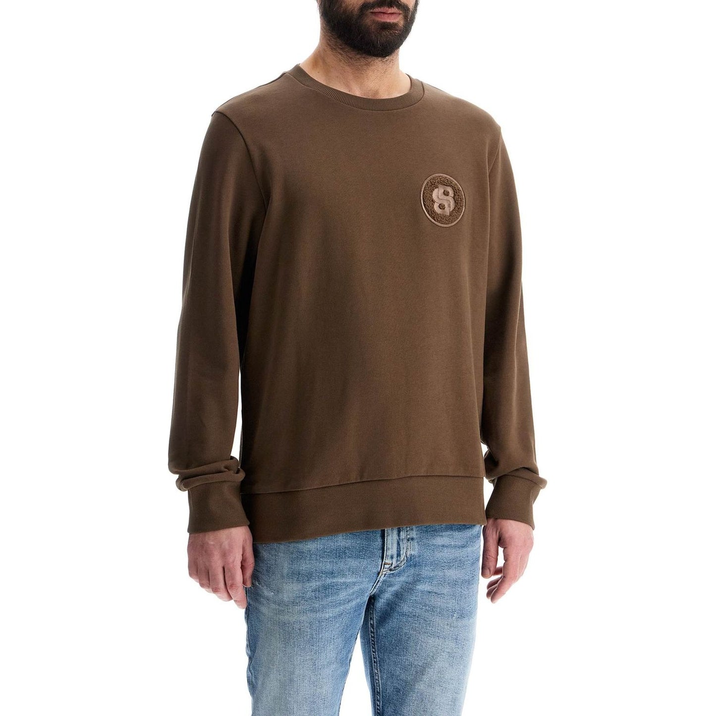 Boss men's long sleeve crew neck cotton sweatshirt in green Topwear Boss