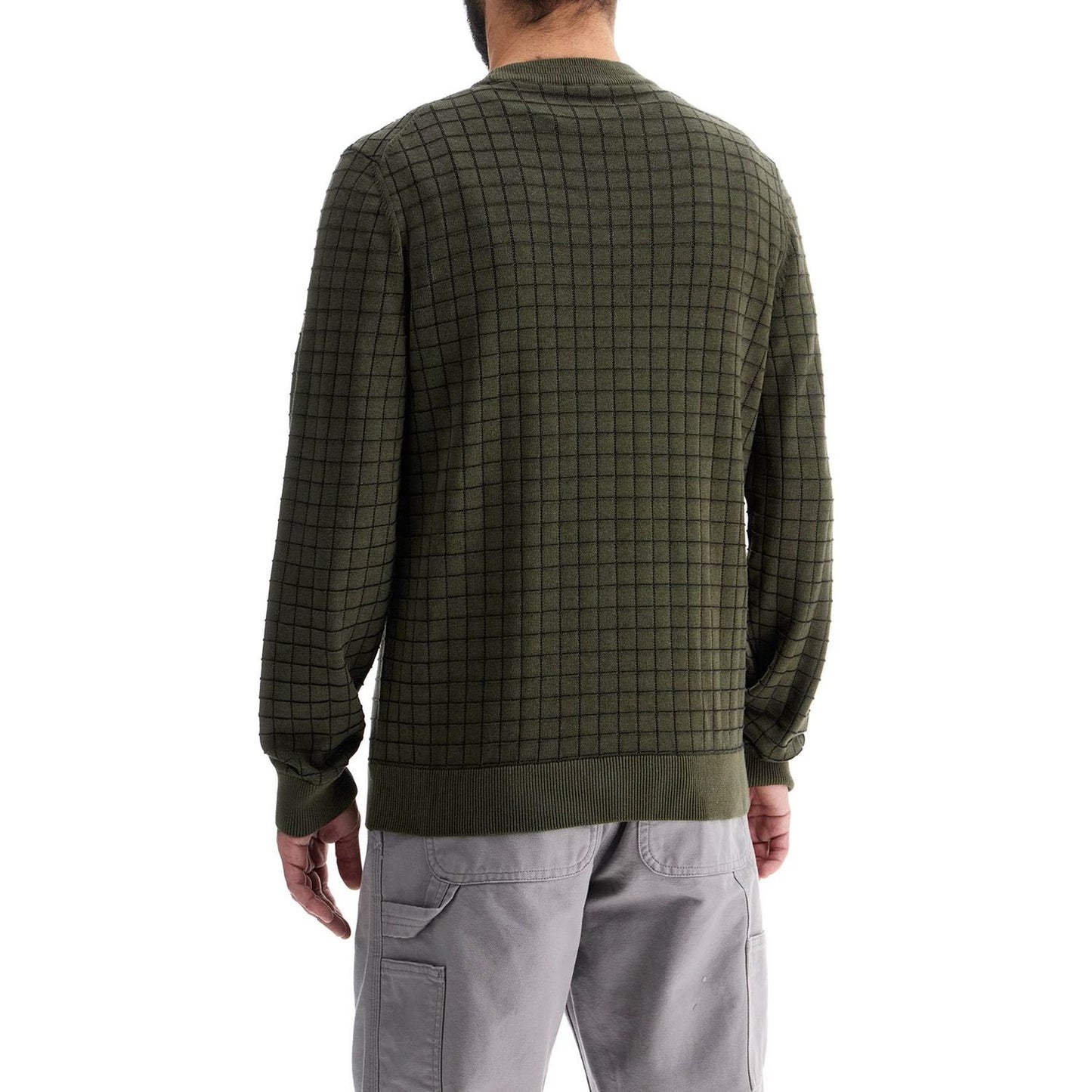 Hugo dark green checkered cotton sweater with long sleeves Knitwear Hugo