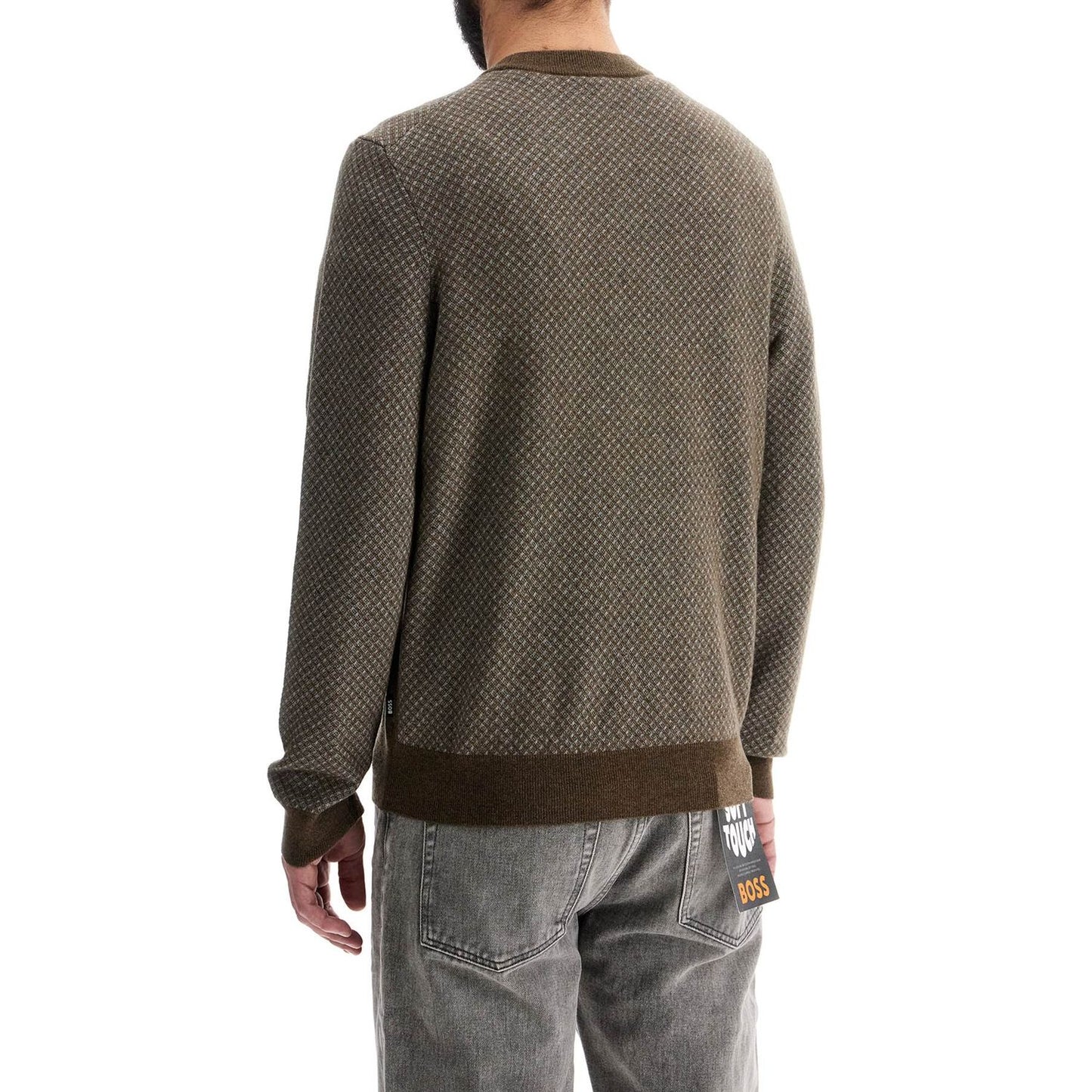 Boss slim fit diamond pattern green wool and cotton sweater Knitwear Boss