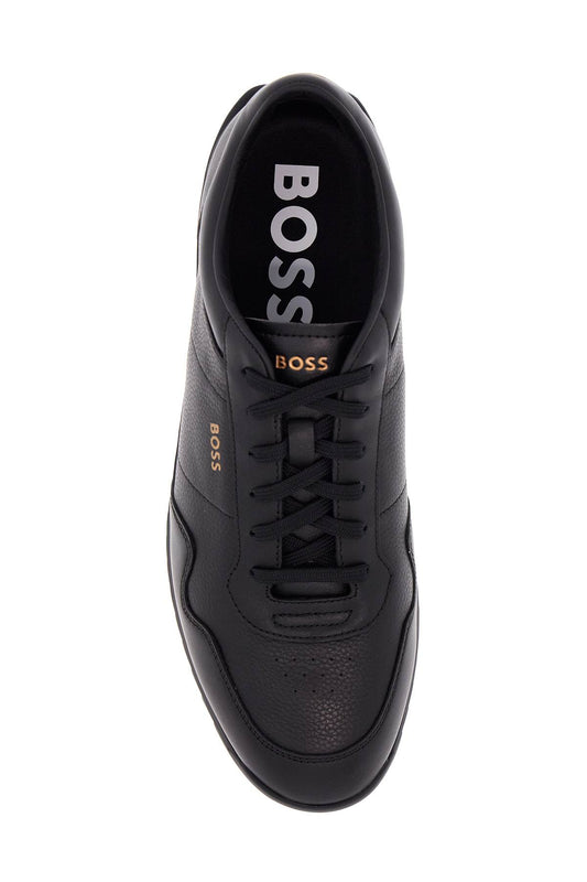 Boss men's black leather minimalist sneakers zayn_lowp_lttb