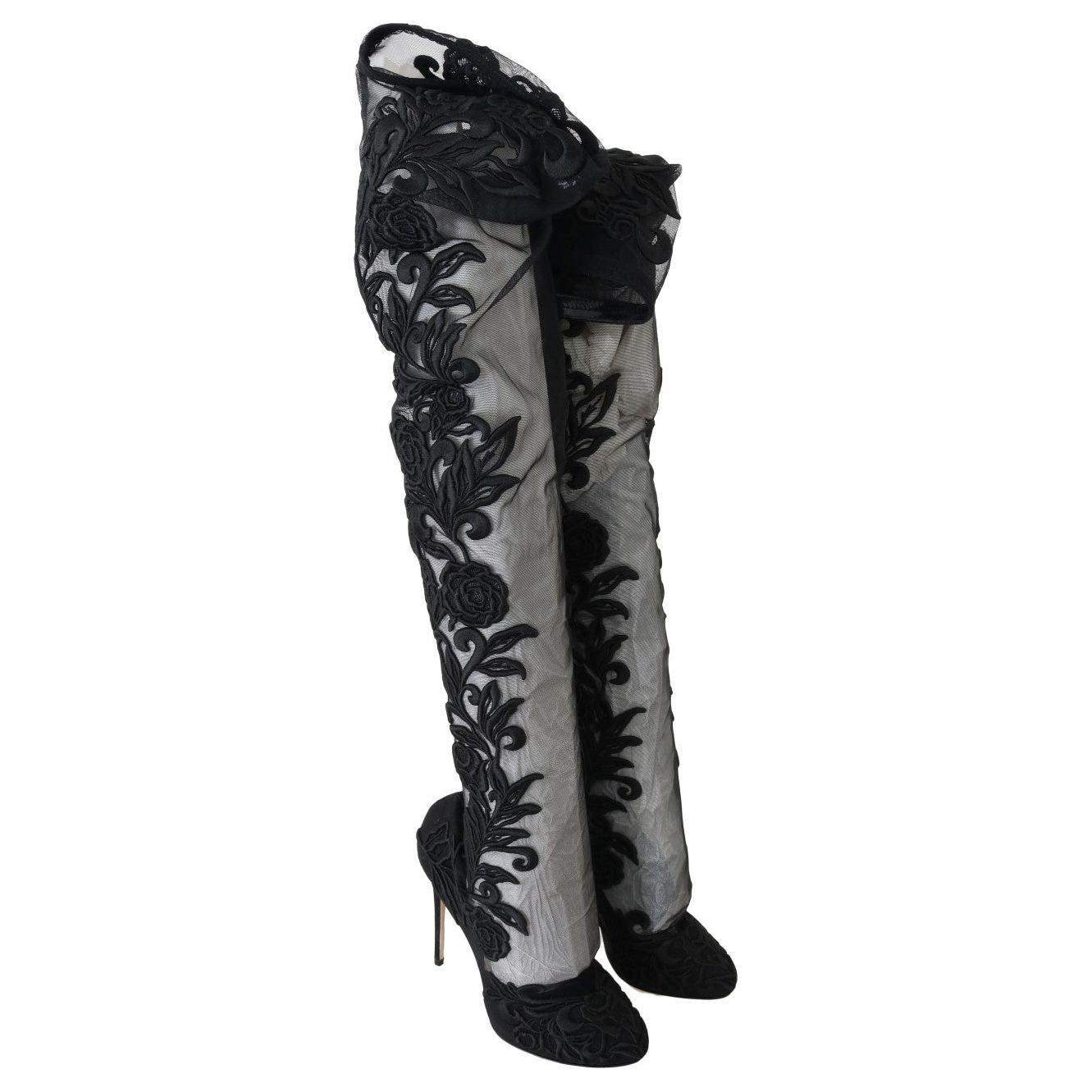 Dolce & Gabbana Embroidered Floral Over-Knee Boots Dolce & Gabbana