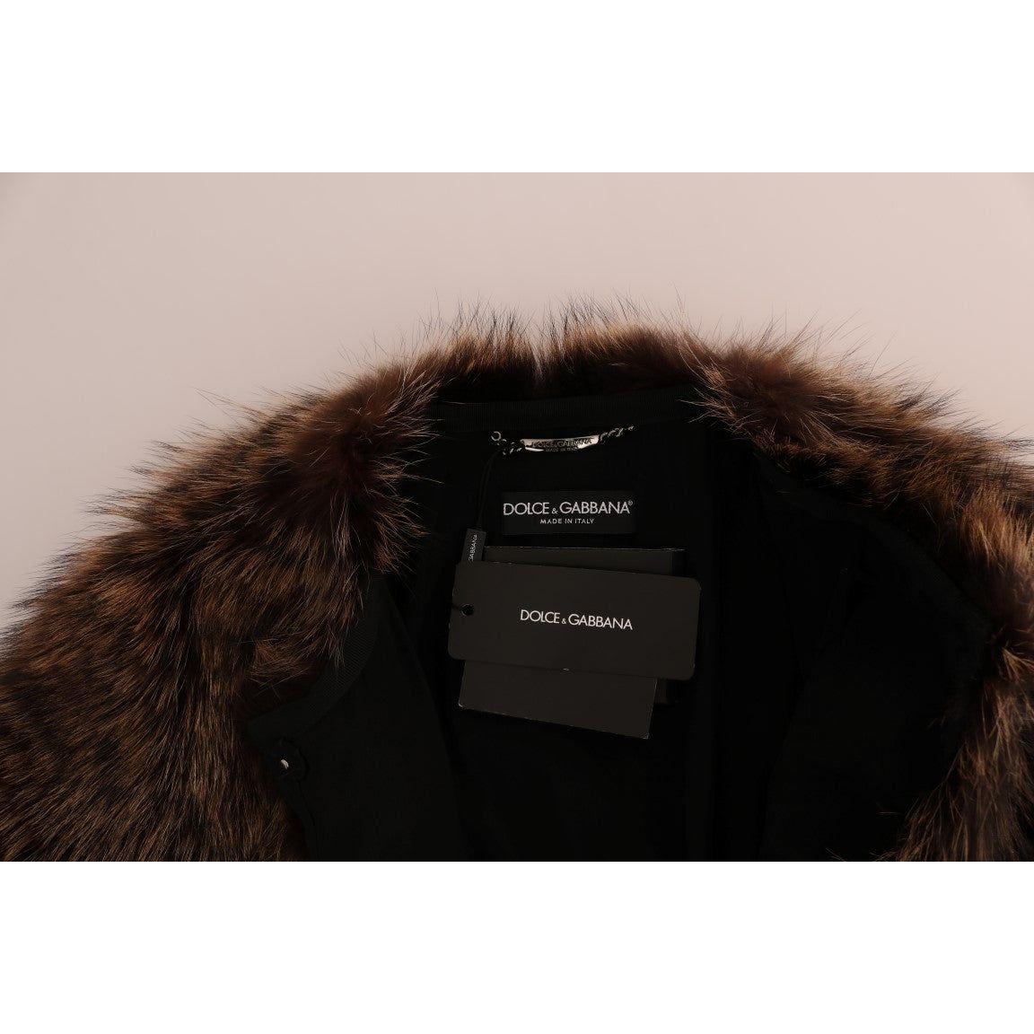 Dolce & Gabbana Elegant Brown Raccoon Fur Knee-Length Coat Coats & Jackets Dolce & Gabbana