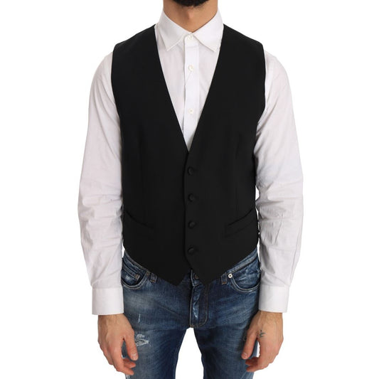 Dolce & Gabbana Black Wool Silk Vest