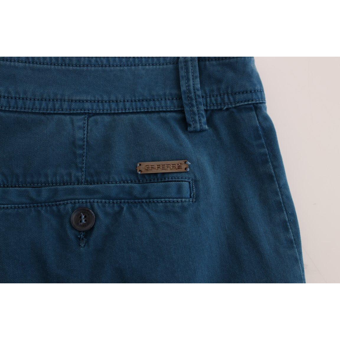 GF Ferre Blue Cotton Straight Fit Chinos