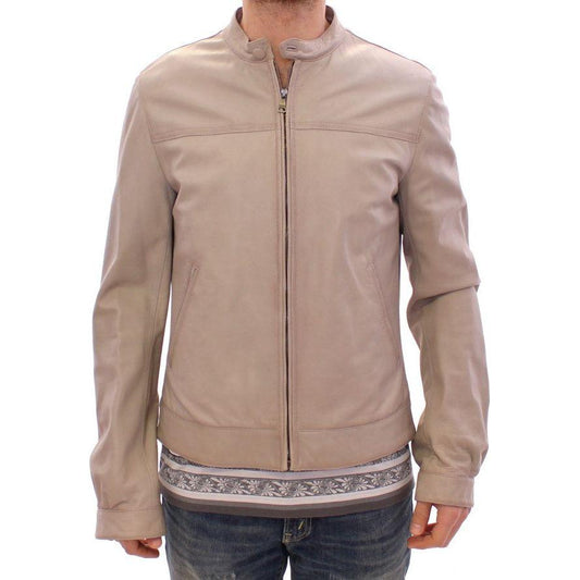 Dolce & Gabbana Beige Leather Jacket Biker Coat