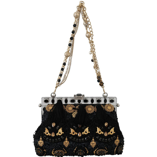 Dolce & Gabbana Black Tassel Gold Baroque Crystal Evening Clutch Dolce & Gabbana