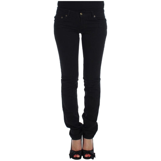 Cavalli Black Cotton Stretch Slim Skinny Fit Jeans