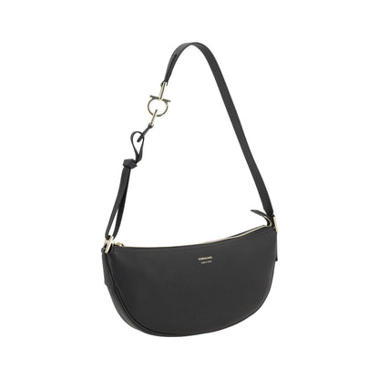 Ferragamo Black Calf Leather Bos Taurus Shoulder Bag