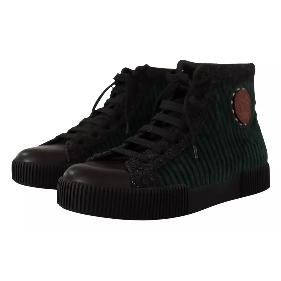 Dolce & Gabbana Green Corduroy High Tops Sneakers Mens Casual Shoes