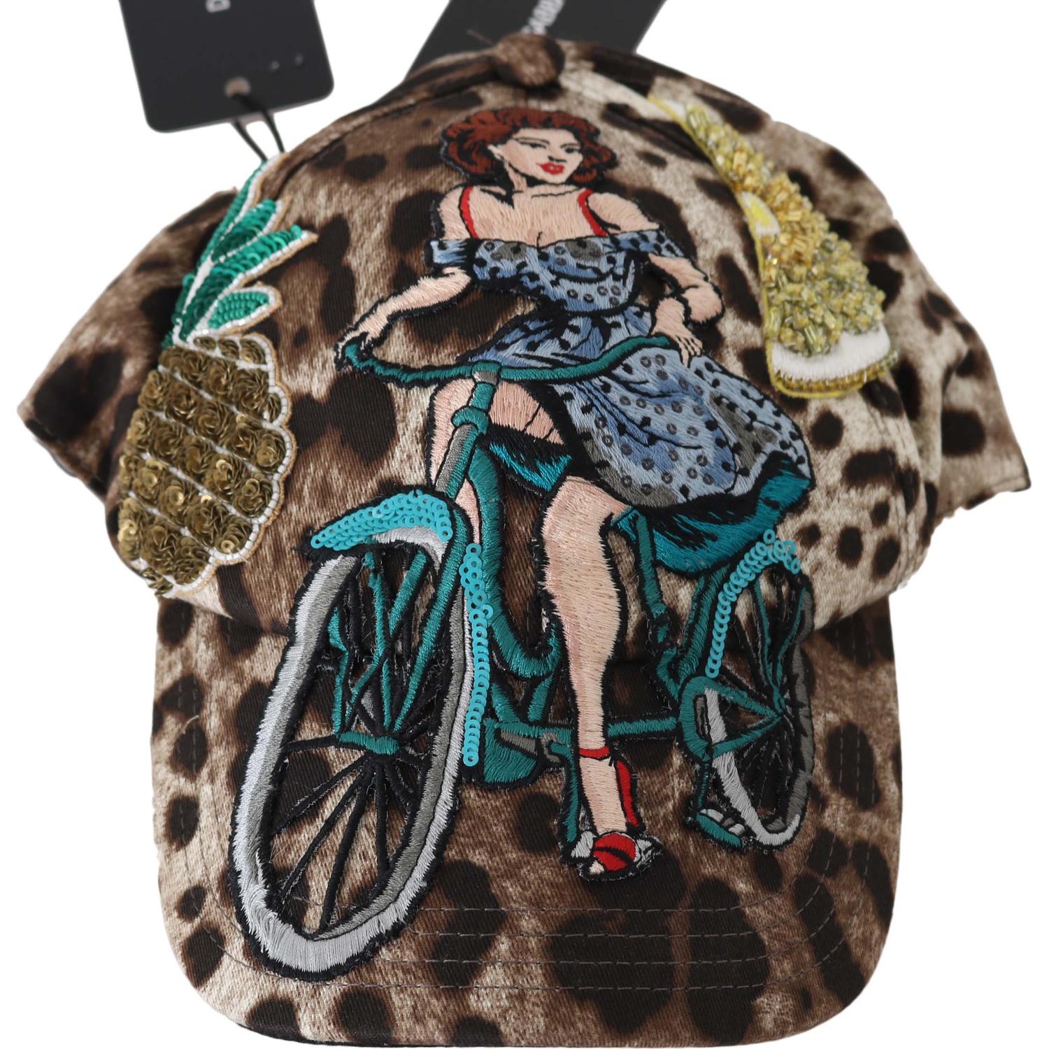 Dolce & Gabbana Brown Leopard Sequin Sicily Applique Baseball Hat