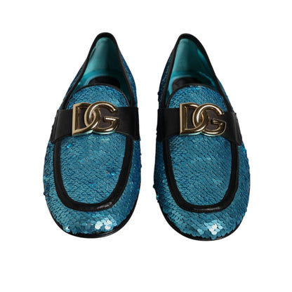 Dolce & Gabbana Blue Sequined Loafers Formal Dress Shoes