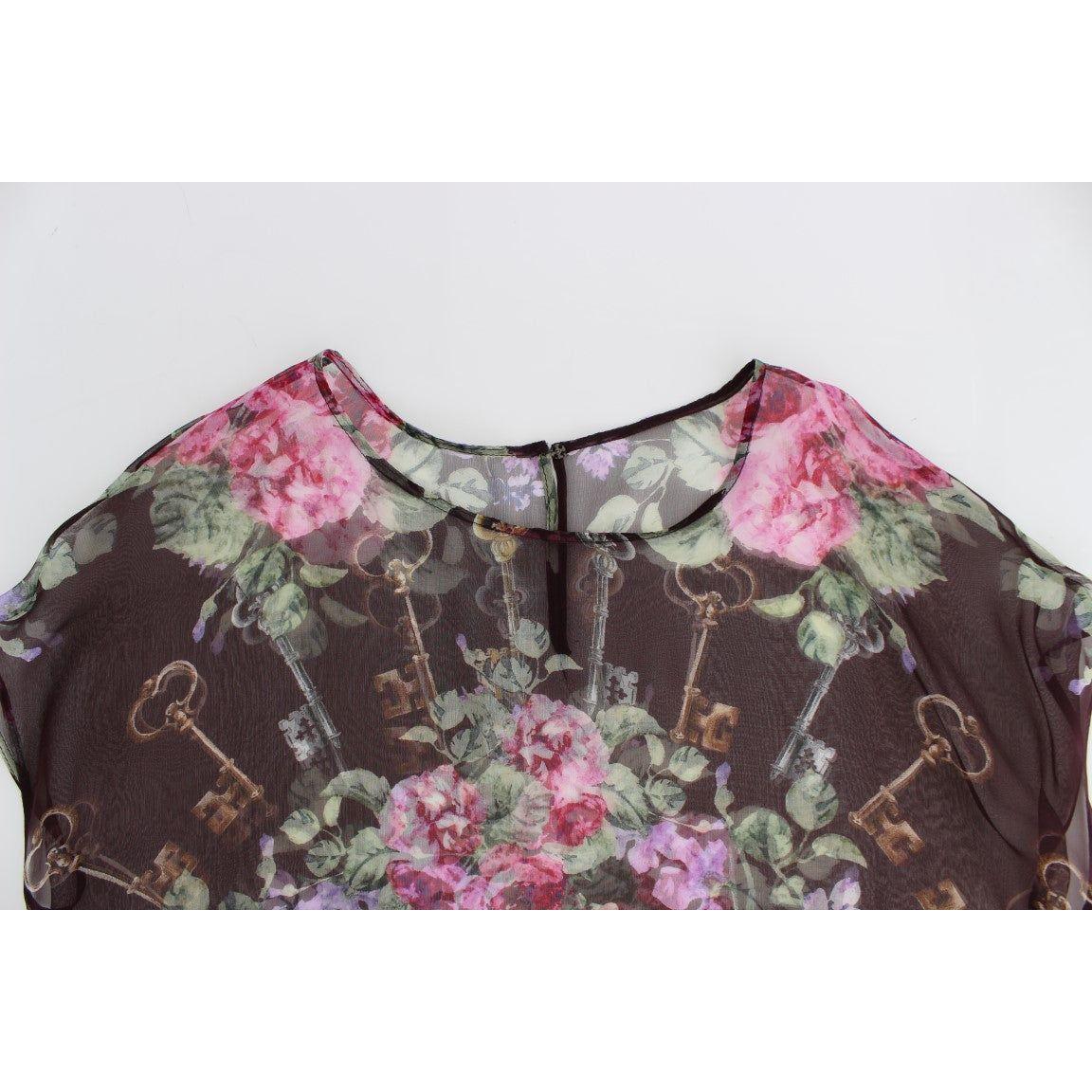 Dolce & Gabbana Elegant Floral Silk Blouse with Cap Sleeves Dolce & Gabbana