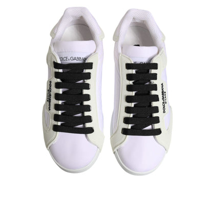 Dolce & Gabbana White Nylon Leather Low Top Sneakers Shoes