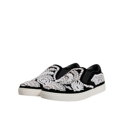 Dolce & Gabbana Black Embellished London Men Slip On Shoes
