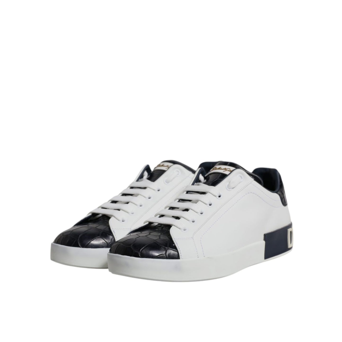 Dolce & Gabbana White Black Leather Portofino Sneakers Shoes