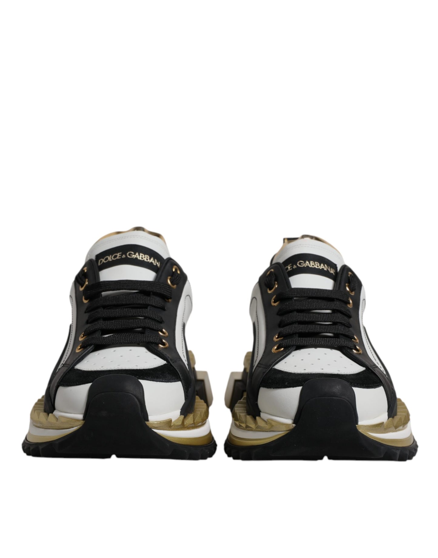 Dolce & Gabbana White Gold Black Leather SUPER KING Sneakers Shoes Dolce & Gabbana