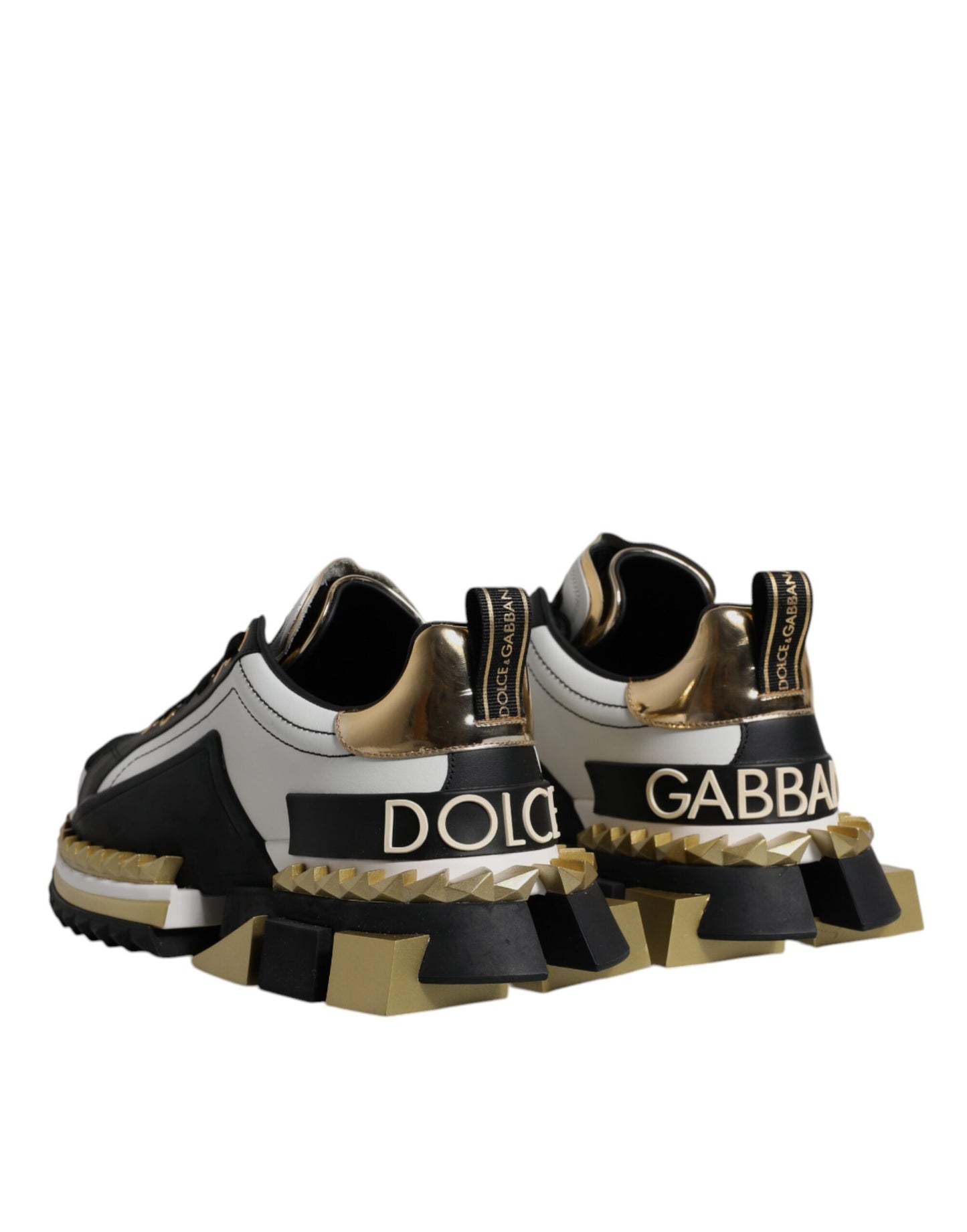 Dolce & Gabbana White Gold Black Leather SUPER KING Sneakers Shoes Dolce & Gabbana