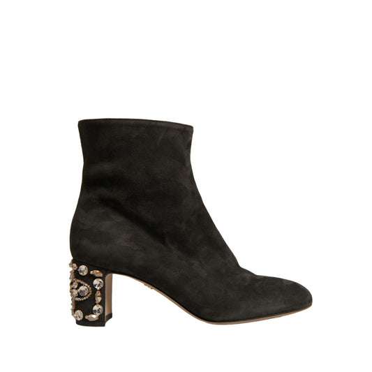 Dolce & Gabbana Black Embellished Heel Ankle Boots Shoes