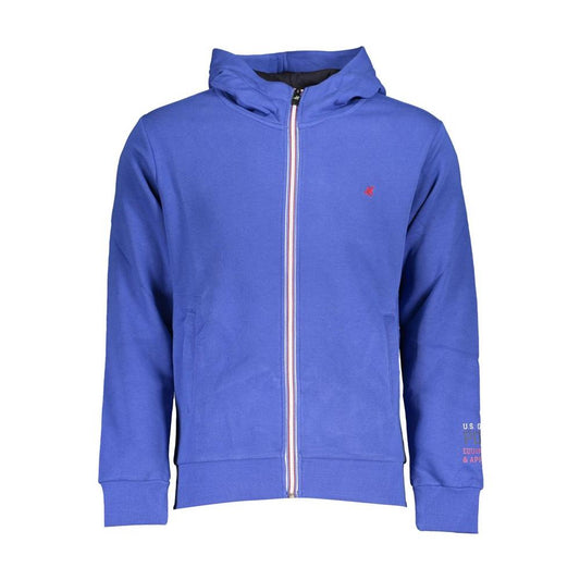 U.S. Grand Polo Chic Blue Hooded Fleece Sweatshirt with Embroidery U.S. Grand Polo