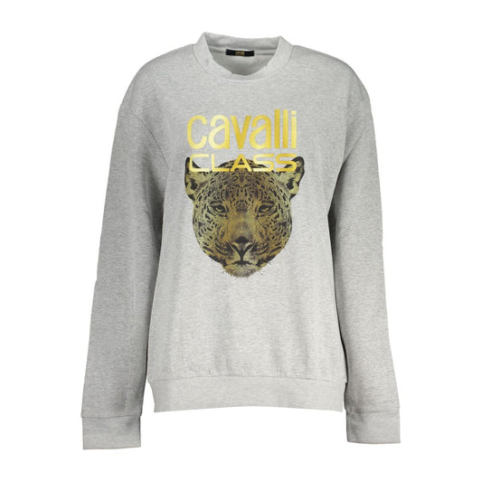 Cavalli Class Chic Gray Crew Neck Fleece Sweatshirt