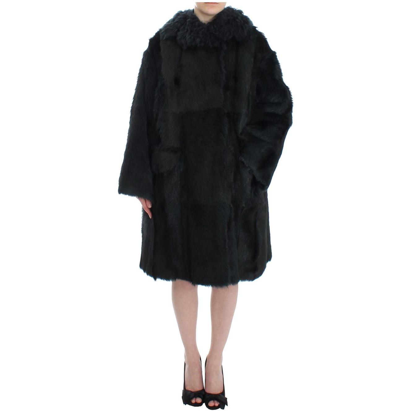Dolce & Gabbana Black Goat Fur Shearling Long Jacket Coat