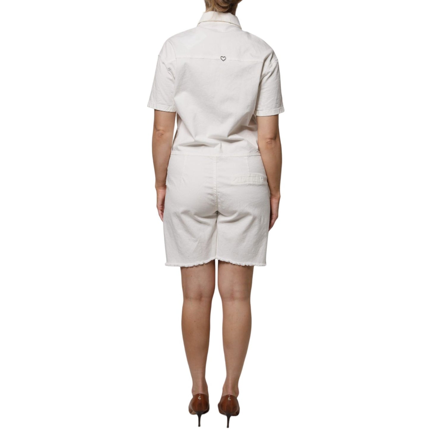 Please White Cotton Short Sleeves Button Down Romper Dress