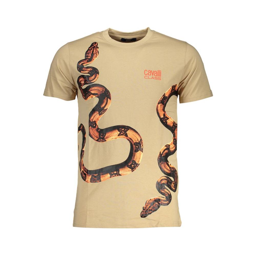 Cavalli Class Beige Cotton T-Shirt