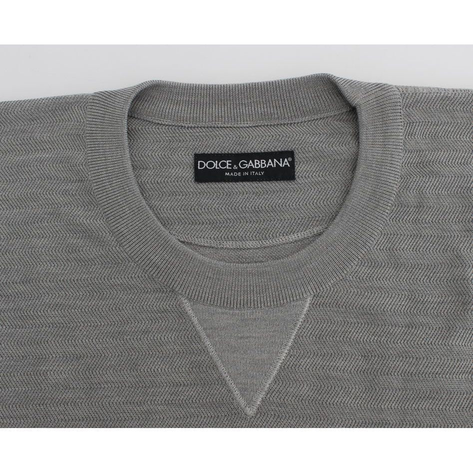 Dolce & Gabbana Elegant Gray Silk Crewneck Pullover Sweater Dolce & Gabbana