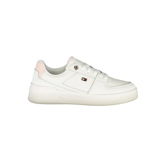 Tommy Hilfiger Elegant White Lace-Up Sneakers with Contrast Detail Tommy Hilfiger