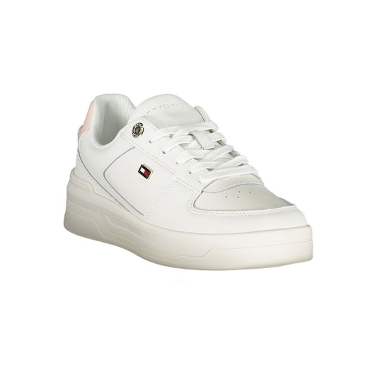 Tommy Hilfiger Elegant White Lace-Up Sneakers with Contrast Detail Tommy Hilfiger