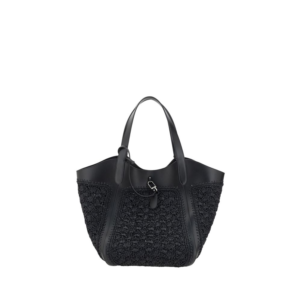 Giorgio Armani Leather and Raffia Shoulder Bag Giorgio Armani