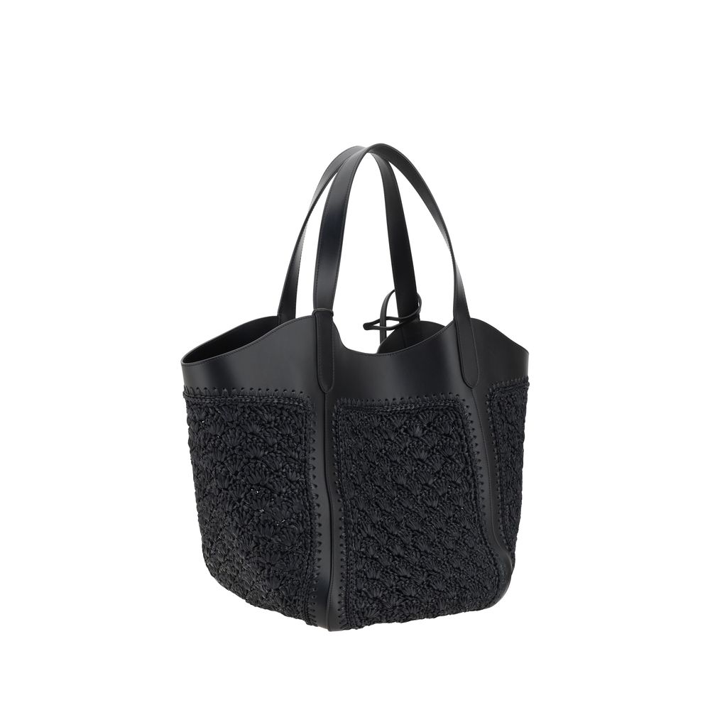 Giorgio Armani Leather and Raffia Shoulder Bag Giorgio Armani