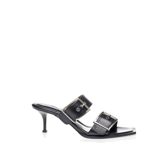 Alexander McQueen Black Leather Stiletto Heel Sandals