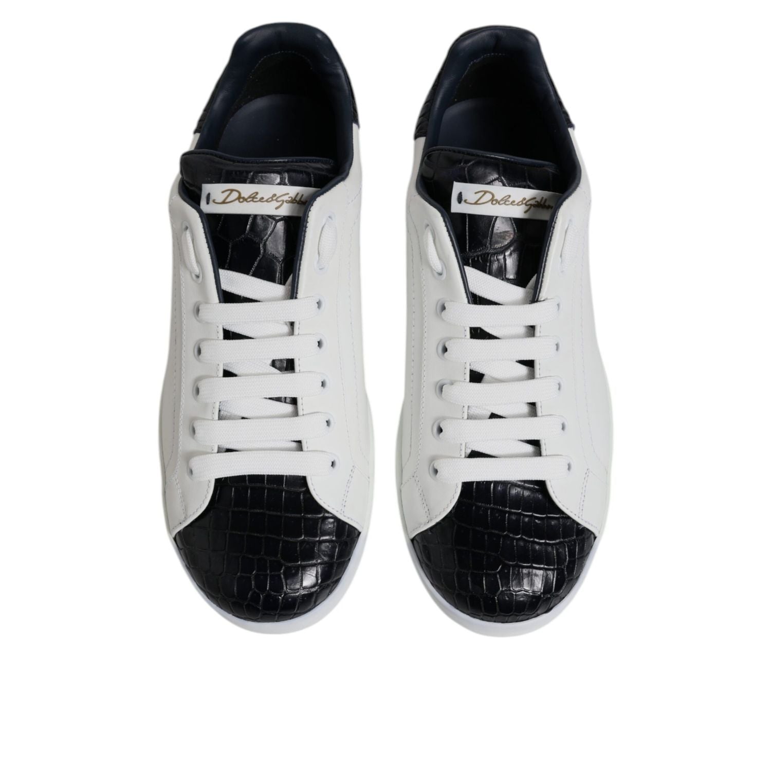 Dolce & Gabbana White Black Leather Portofino Sneaker Shoes
