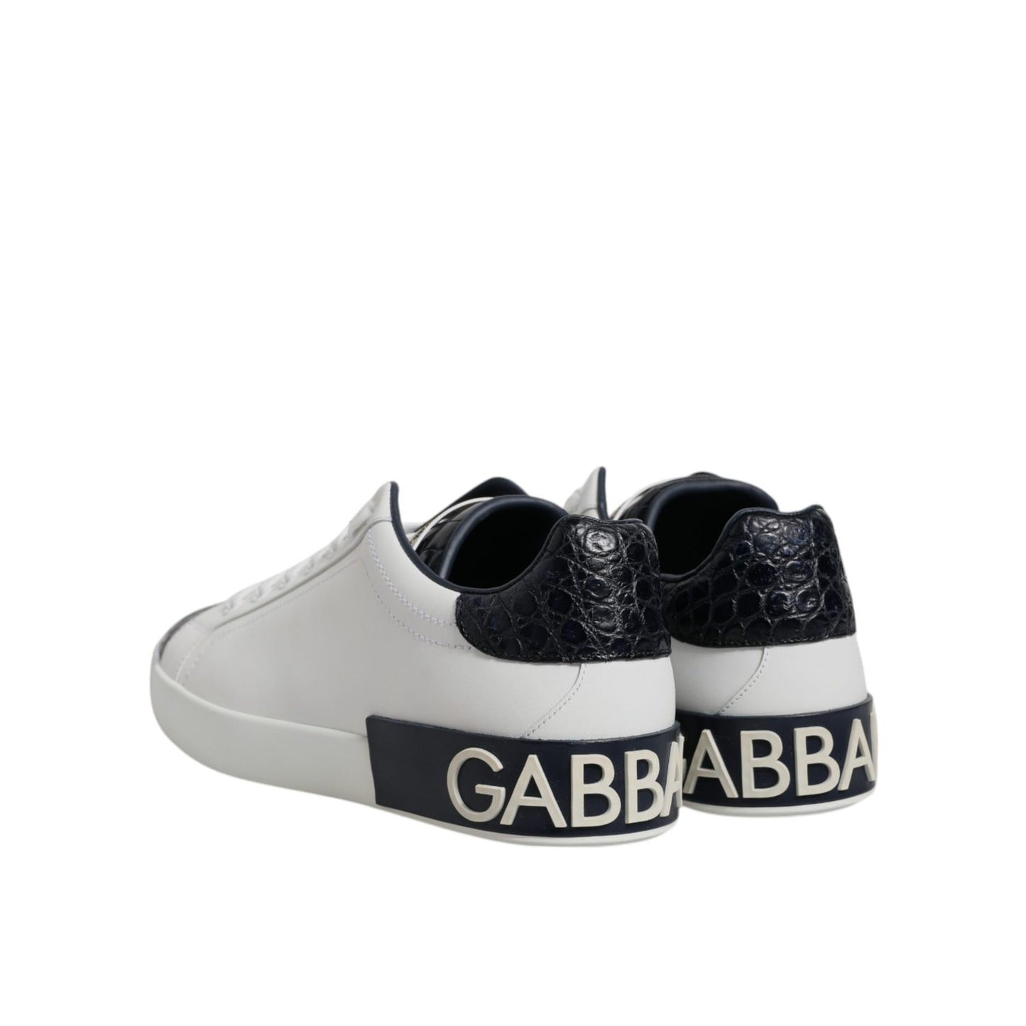 Dolce & Gabbana White Black Leather Portofino Sneaker Shoes