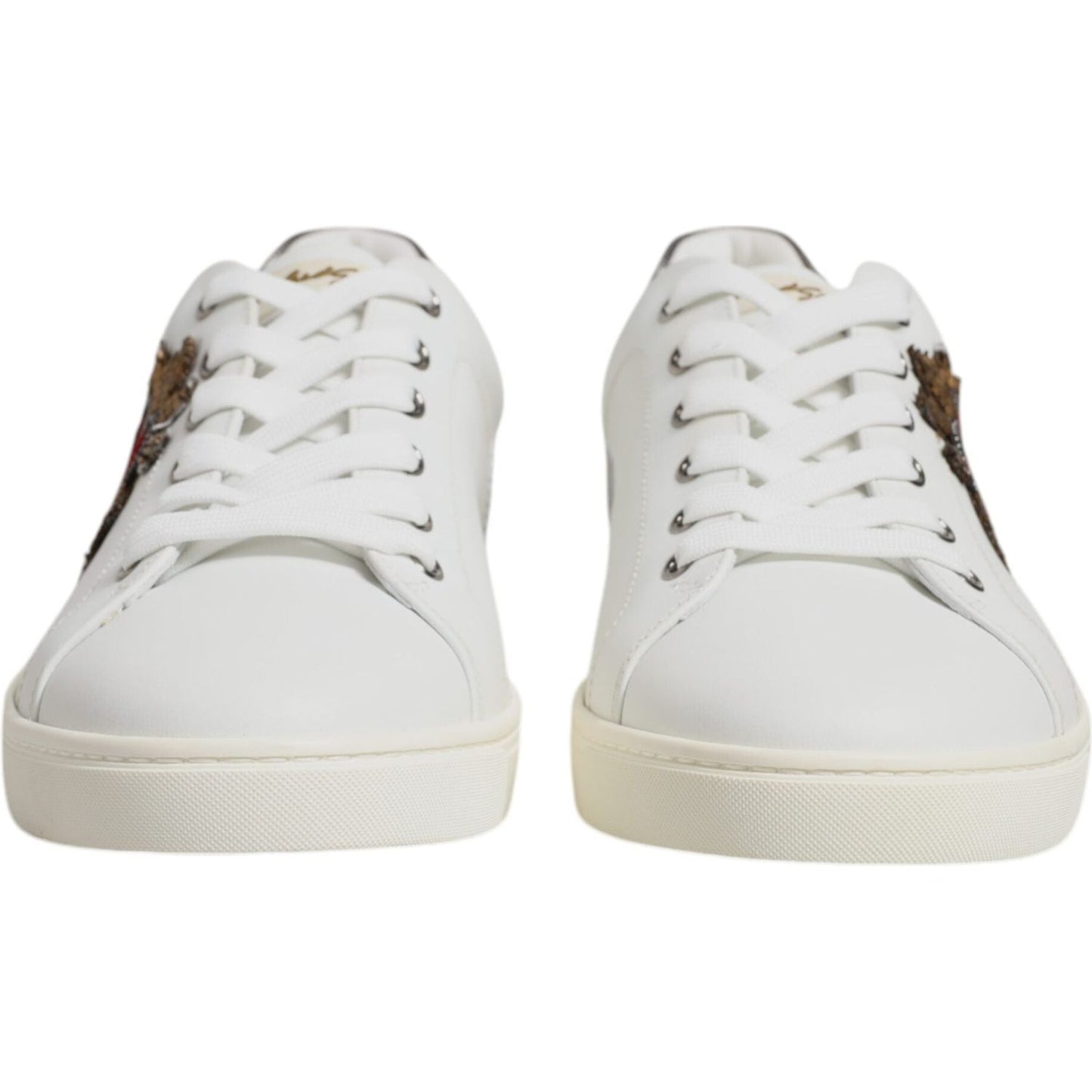 Dolce & Gabbana White Leather Heart Embellished Sneakers Shoes