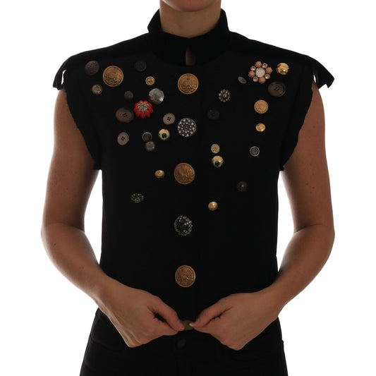 Dolce & Gabbana Embellished Black Military Style Vest Dolce & Gabbana