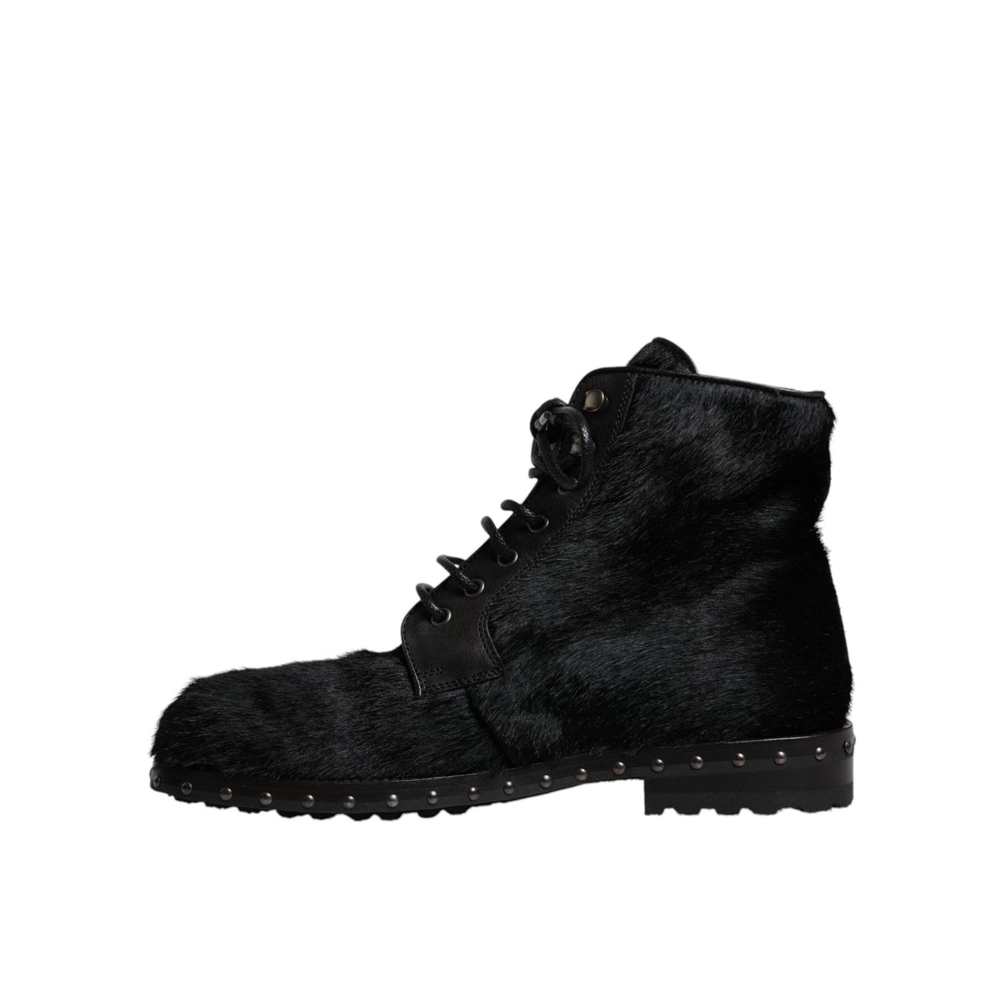 Dolce & Gabbana Black Pony Style Leather Mid Calf Boots Shoes