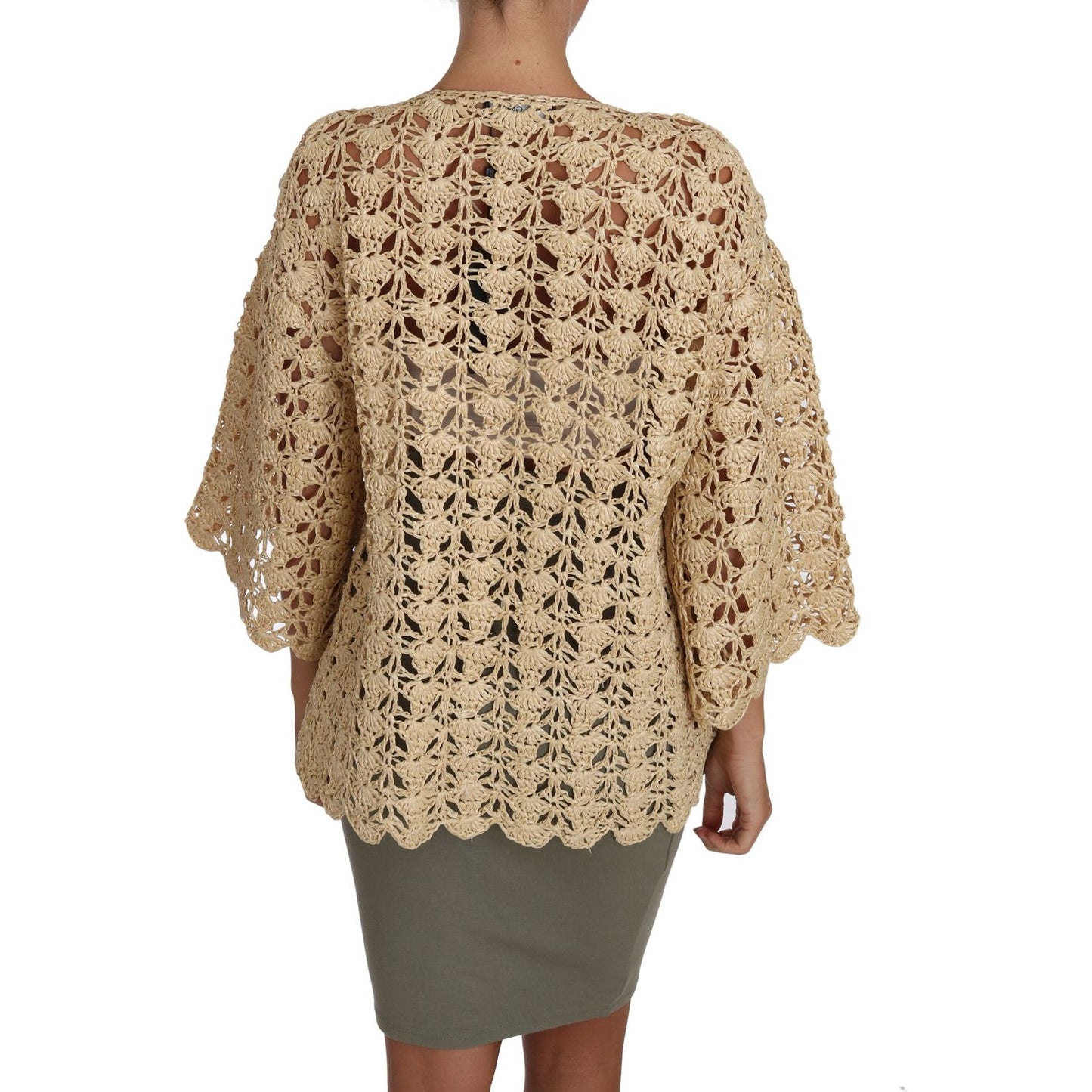 Dolce & Gabbana Chic Beige Crochet Raffia Cardigan Dolce & Gabbana