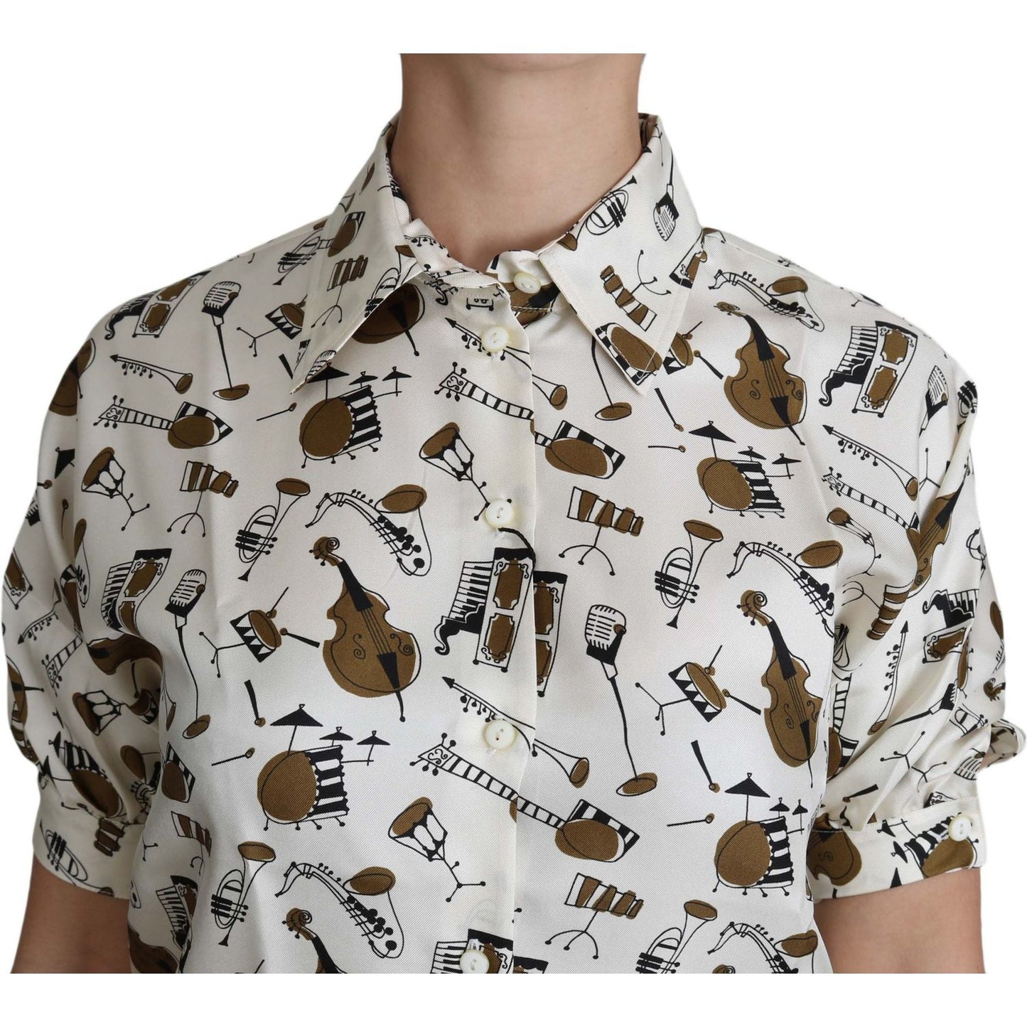 Dolce & Gabbana Silk Musical Instrument Print Polo Top Dolce & Gabbana