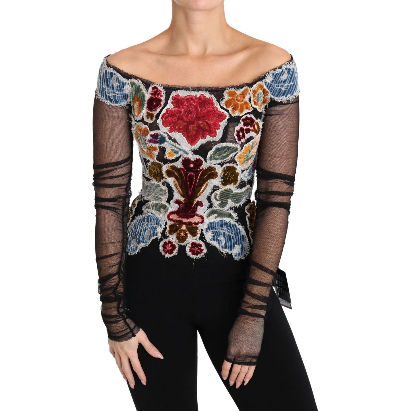 Dolce & Gabbana Elegant Floral Applique Long Sleeve Top Dolce & Gabbana