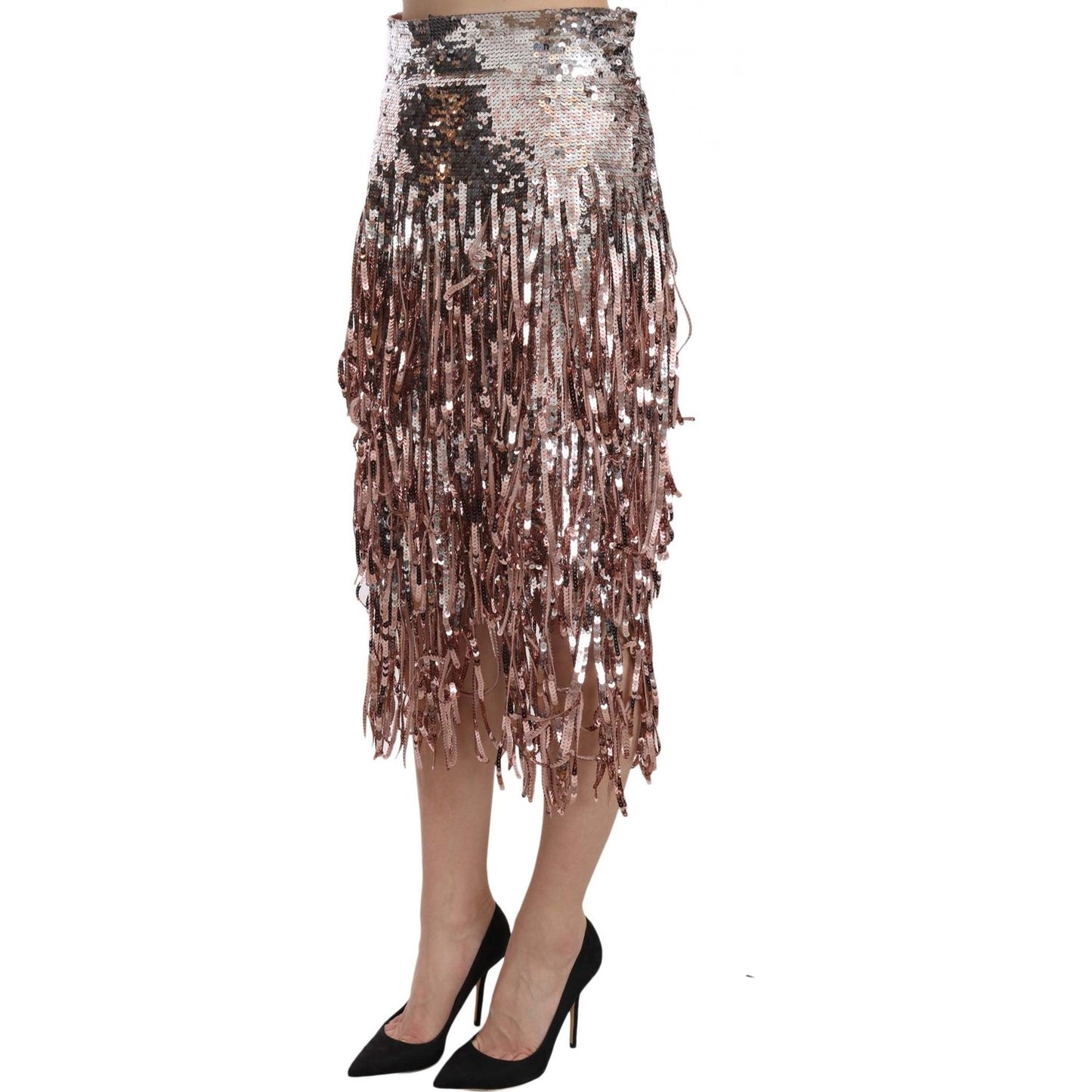 Dolce & Gabbana Metallic Sequin Tulle High-Waist Midi Skirt Dolce & Gabbana