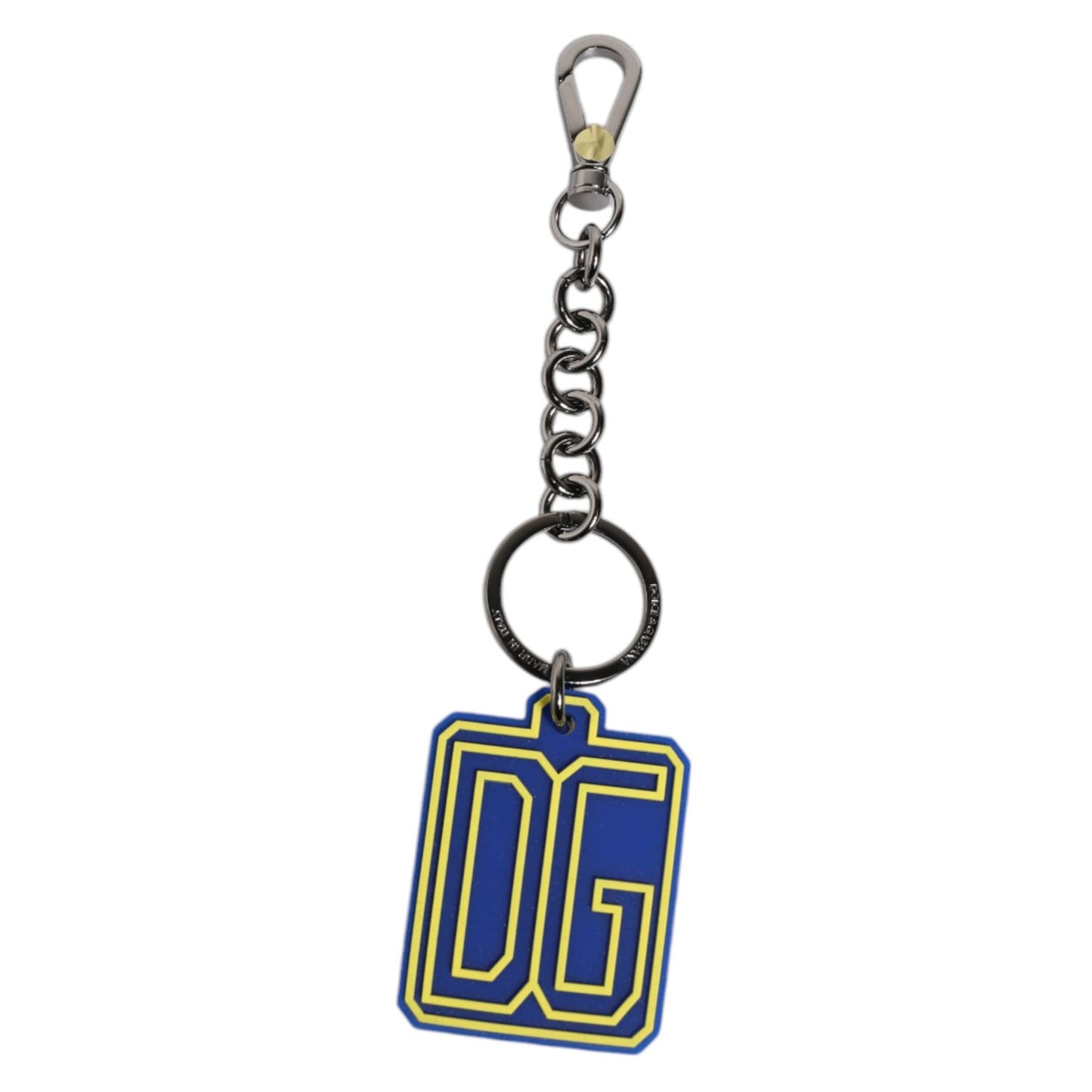 Dolce & Gabbana Blue Yellow DG Rubber Logo Silver Men's Keychain Keyring