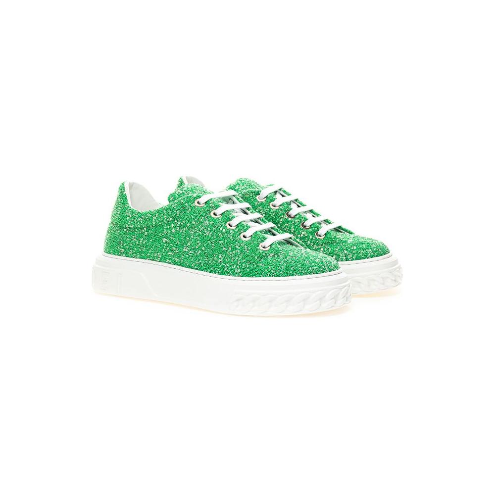 Casadei Green Fabric And Leather Athletic Sneakers