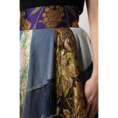 Dolce & Gabbana Multicolor Patchwork High Waisted Midi Skirt