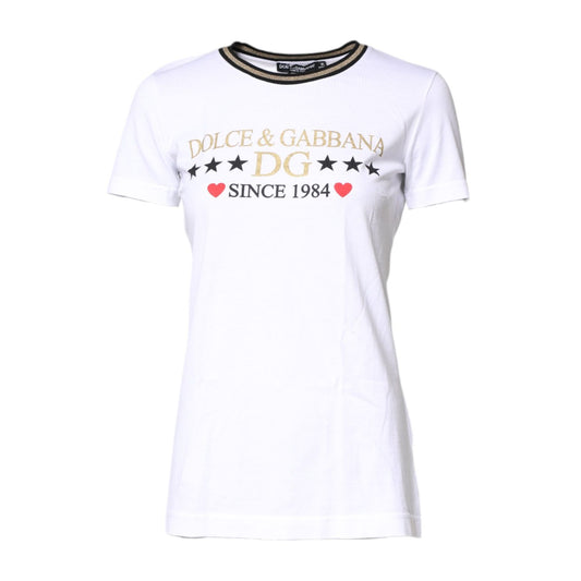 Dolce & Gabbana White Graphic Print Cotton Crew Neck T-shirt