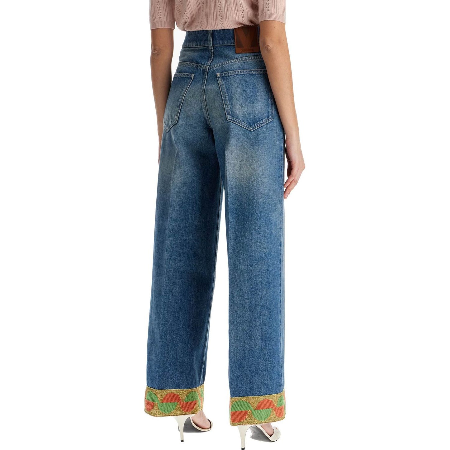 Valentino Garavani wide leg high waist jeans with colorful trim in medium blue Jeans Valentino Garavani